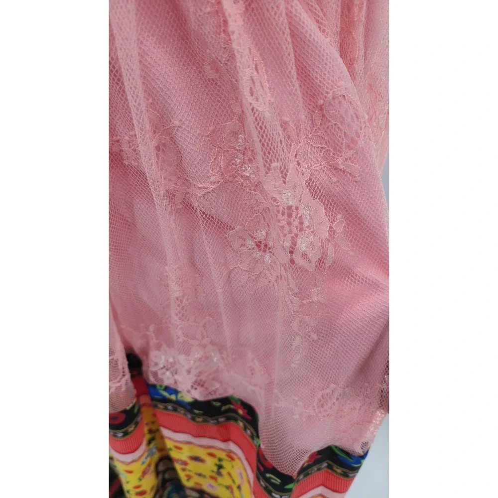 Patchwork Boho Festival‎ Tiered Maxi Women Skirt Size S Layered Floral Lace